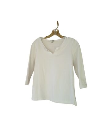 Emily Daniels White Split Neck 3/4 Sleeve Tee Shirt Size MP